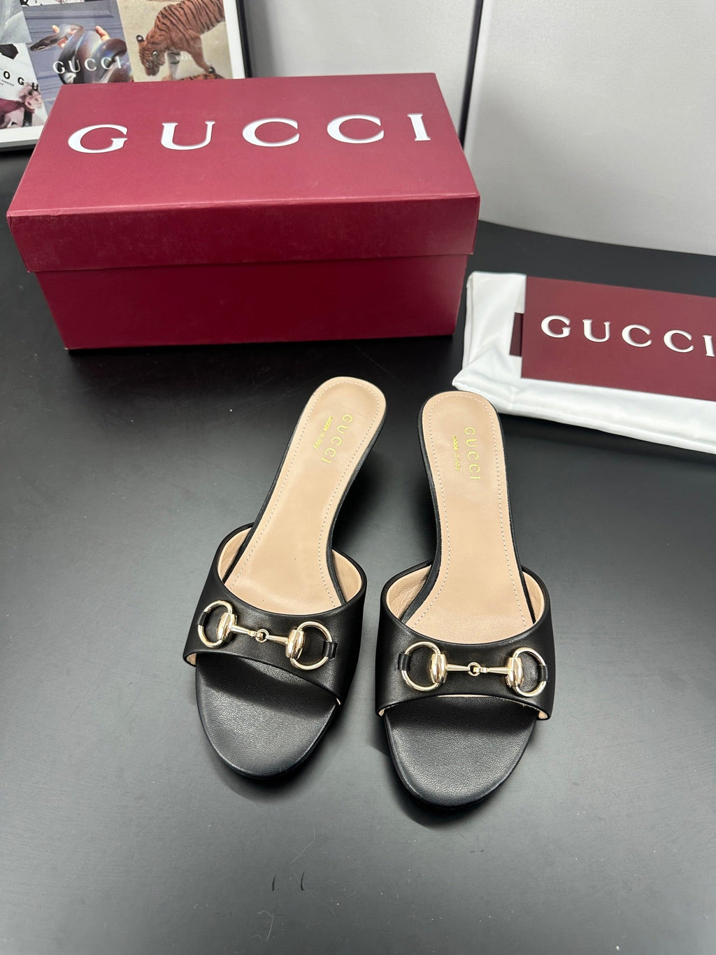 GUCCI 26S HIGH-HEELED SANDALS 50 MM IN BLACK CALFSKIN