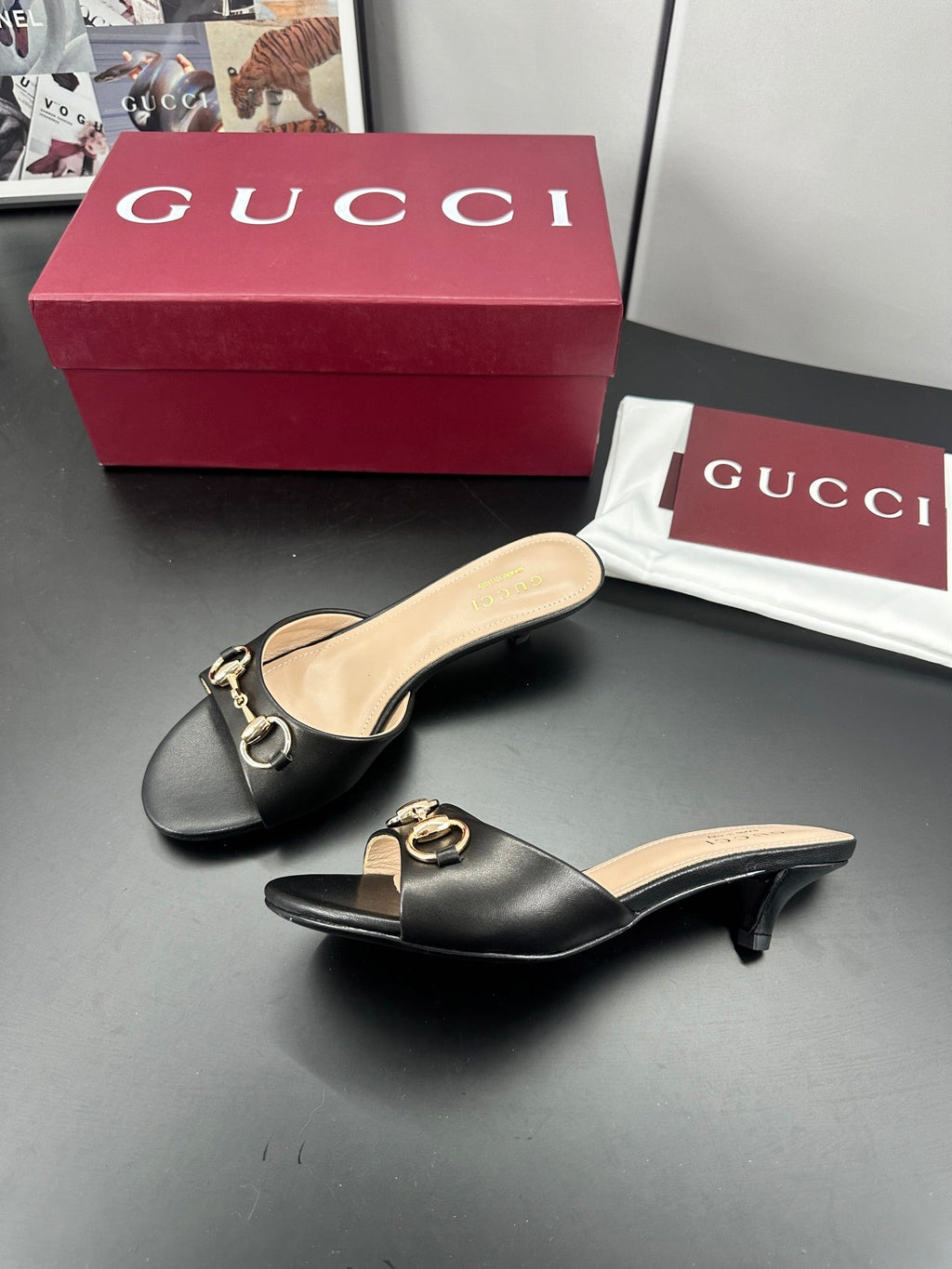 GUCCI 26S HIGH-HEELED SANDALS 50 MM IN BLACK CALFSKIN