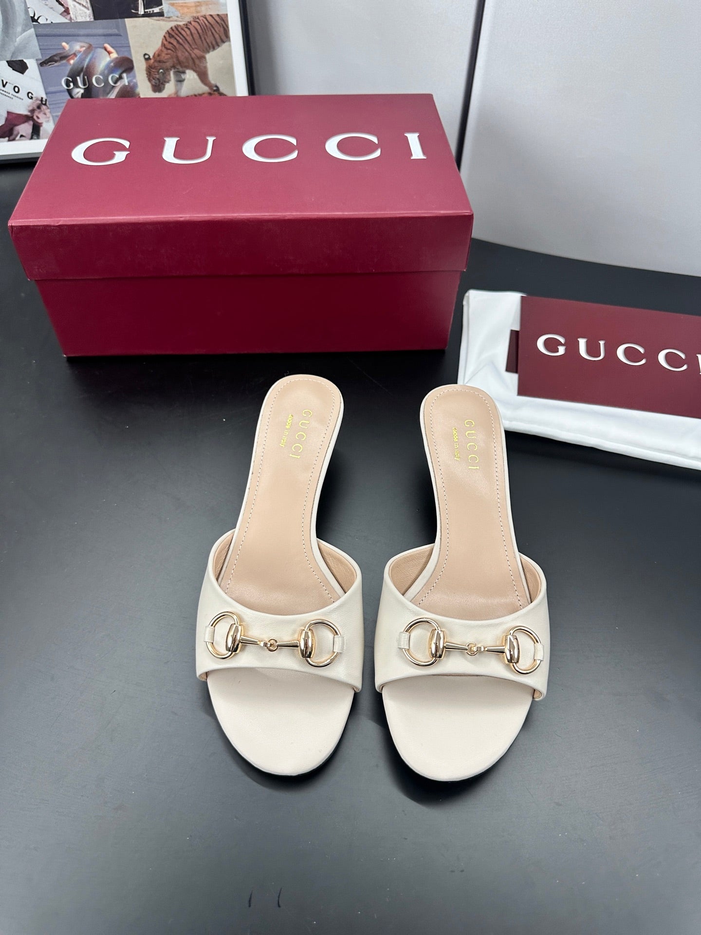 GUCCI 26S HIGH-HEELED SANDALS 50 MM IN CREAM WHITE CALFSKIN