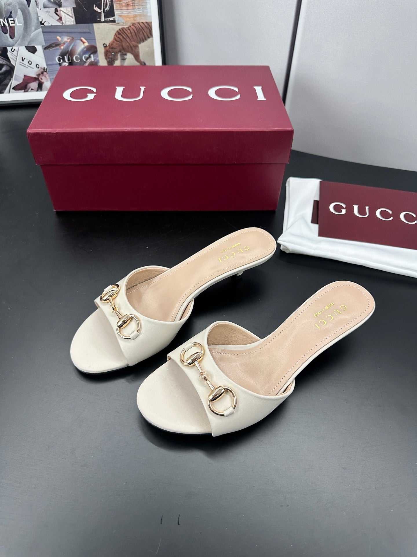 GUCCI 26S HIGH-HEELED SANDALS 50 MM IN CREAM WHITE CALFSKIN