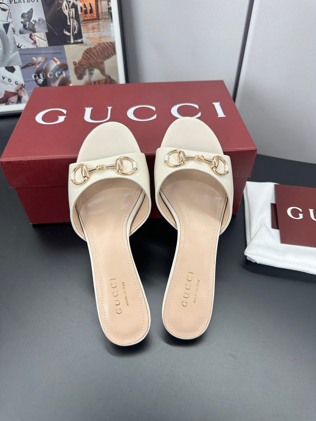 GUCCI 26S HIGH-HEELED SANDALS 50 MM IN CREAM WHITE CALFSKIN