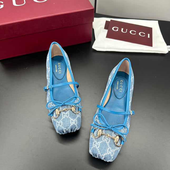 GUCCI 26S BALLET FLATS IN BLUE DENIM