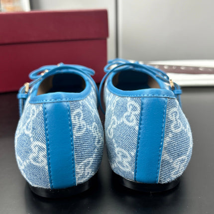 GUCCI 26S BALLET FLATS IN BLUE DENIM