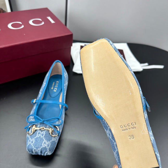 GUCCI 26S BALLET FLATS IN BLUE DENIM