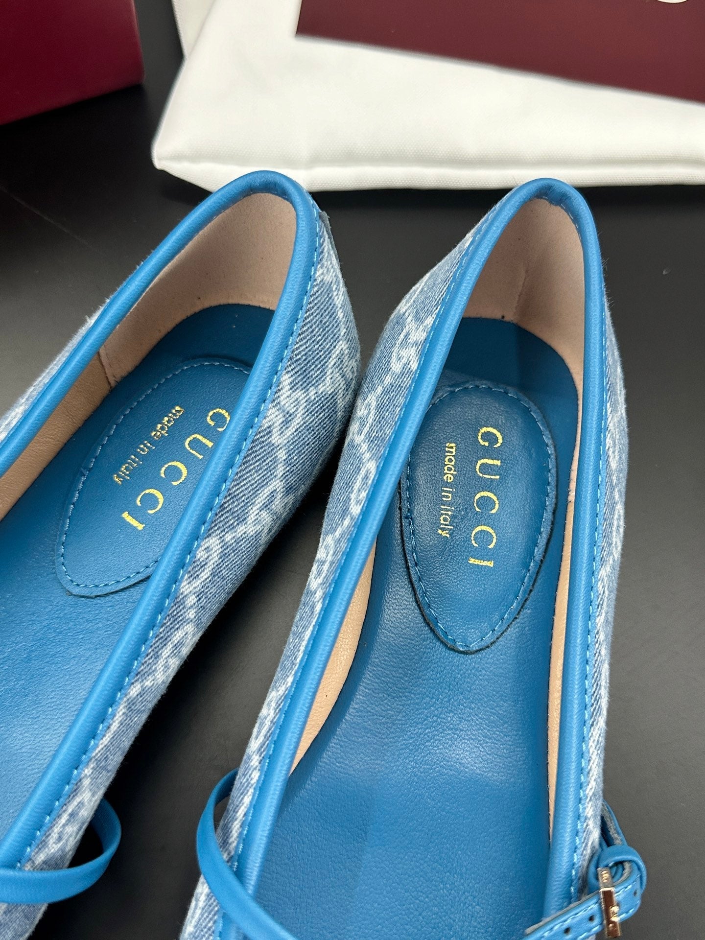 GUCCI 26S BALLET FLATS IN BLUE DENIM