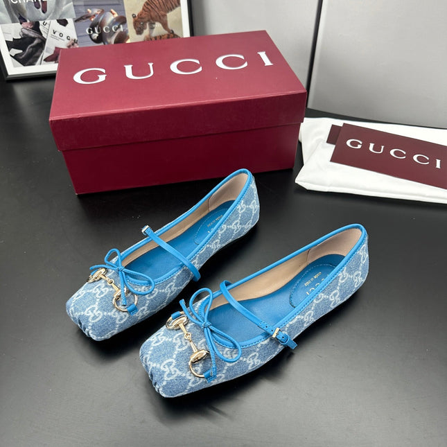 GUCCI 26S BALLET FLATS IN BLUE DENIM