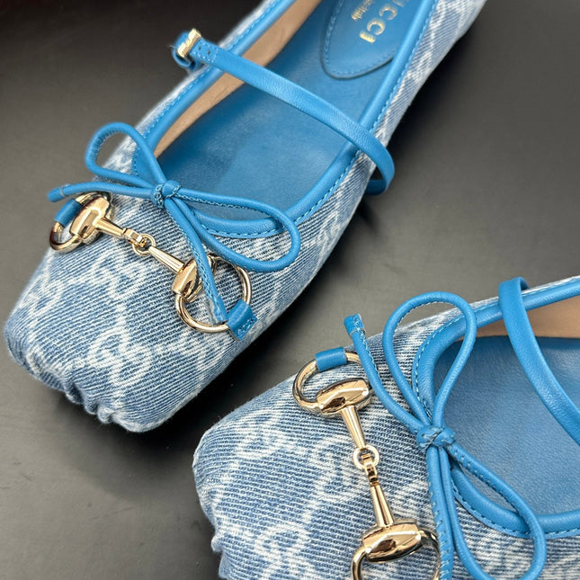 GUCCI 26S BALLET FLATS IN BLUE DENIM