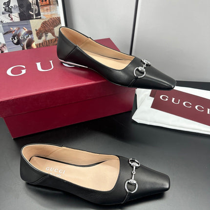 GUCCI 26S VITTORIA BALLERINA SHOES IN BLACK CALFSKIN