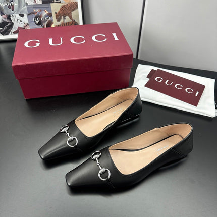 GUCCI 26S VITTORIA BALLERINA SHOES IN BLACK CALFSKIN