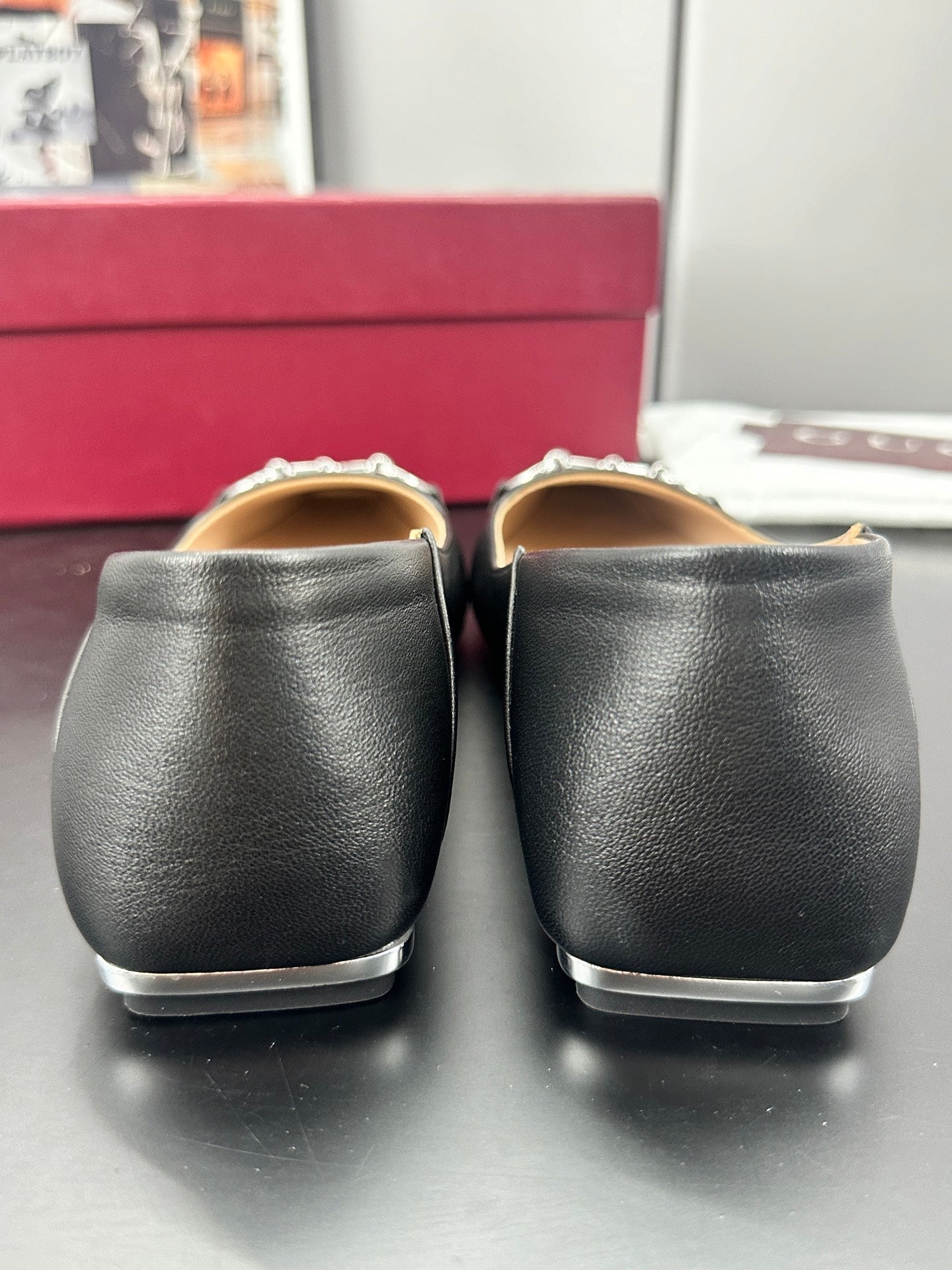 GUCCI 26S VITTORIA BALLERINA SHOES IN BLACK CALFSKIN