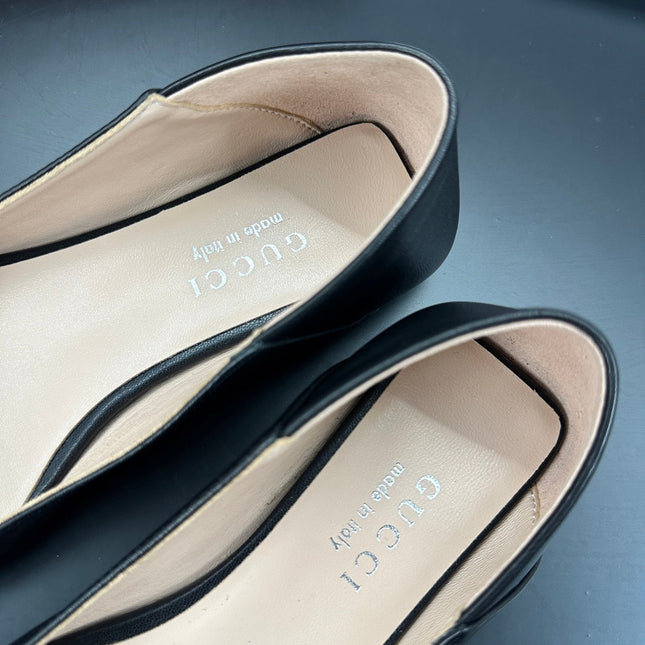 GUCCI 26S VITTORIA BALLERINA SHOES IN BLACK CALFSKIN