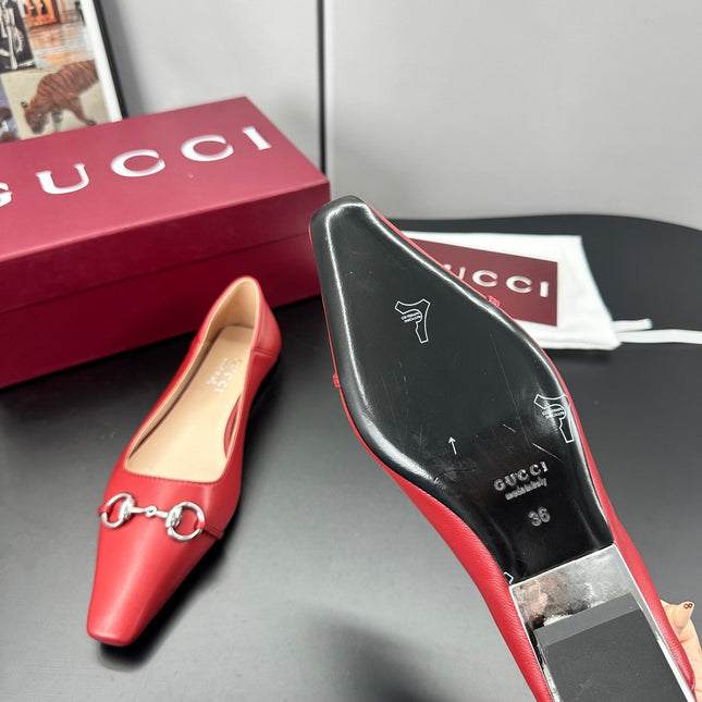 GUCCI 26S VITTORIA BALLERINA SHOES IN RED CALFSKIN