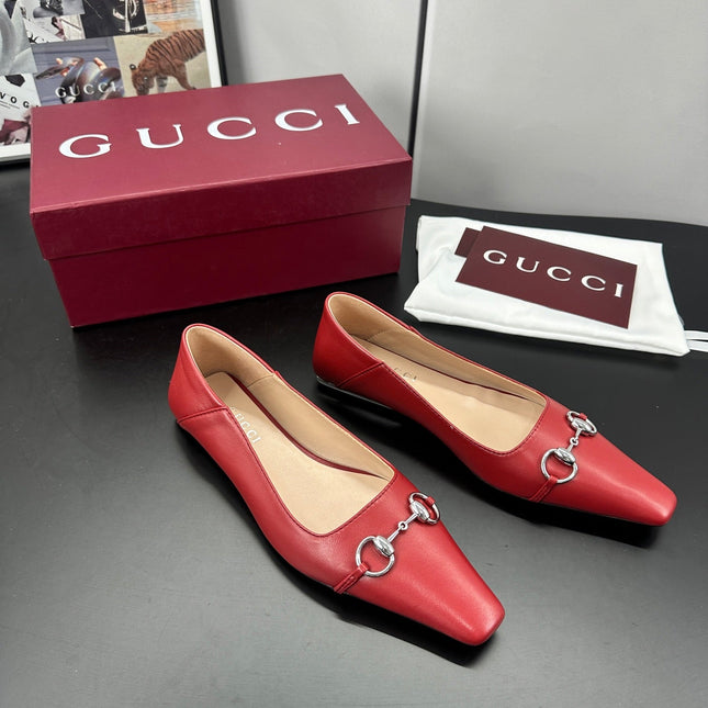 GUCCI 26S VITTORIA BALLERINA SHOES IN RED CALFSKIN