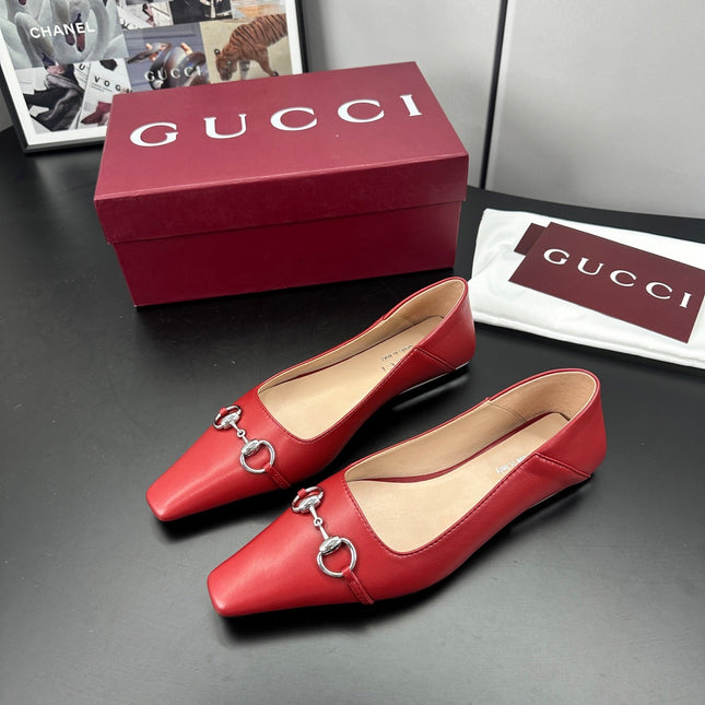 GUCCI 26S VITTORIA BALLERINA SHOES IN RED CALFSKIN