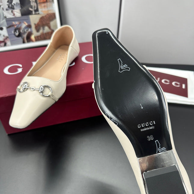 GUCCI 26S VITTORIA BALLERINA SHOES IN CREAM WHITE CALFSKIN