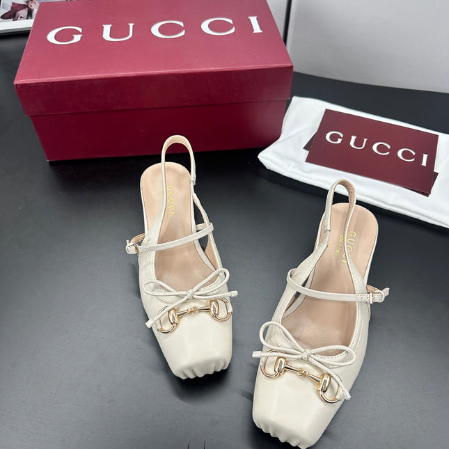 GUCCI 26S SLINGBACK 25 MM IN CREAM WHITE CALFSKIN