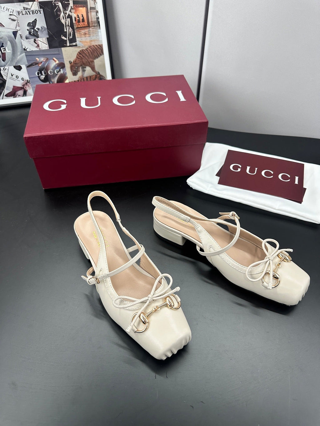GUCCI 26S SLINGBACK 25 MM IN CREAM WHITE CALFSKIN
