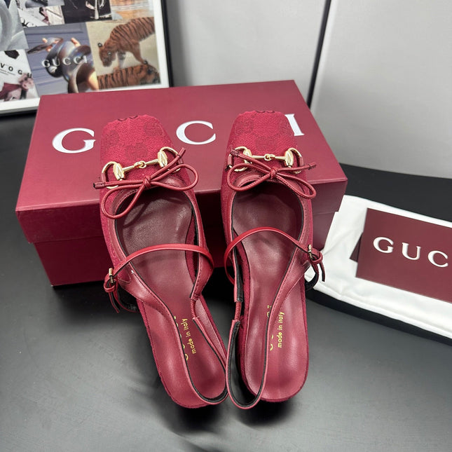 GUCCI 26S SLINGBACK 25 MM IN RED CANVAS
