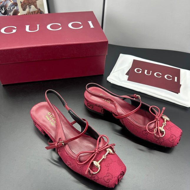 GUCCI 26S SLINGBACK 25 MM IN RED CANVAS