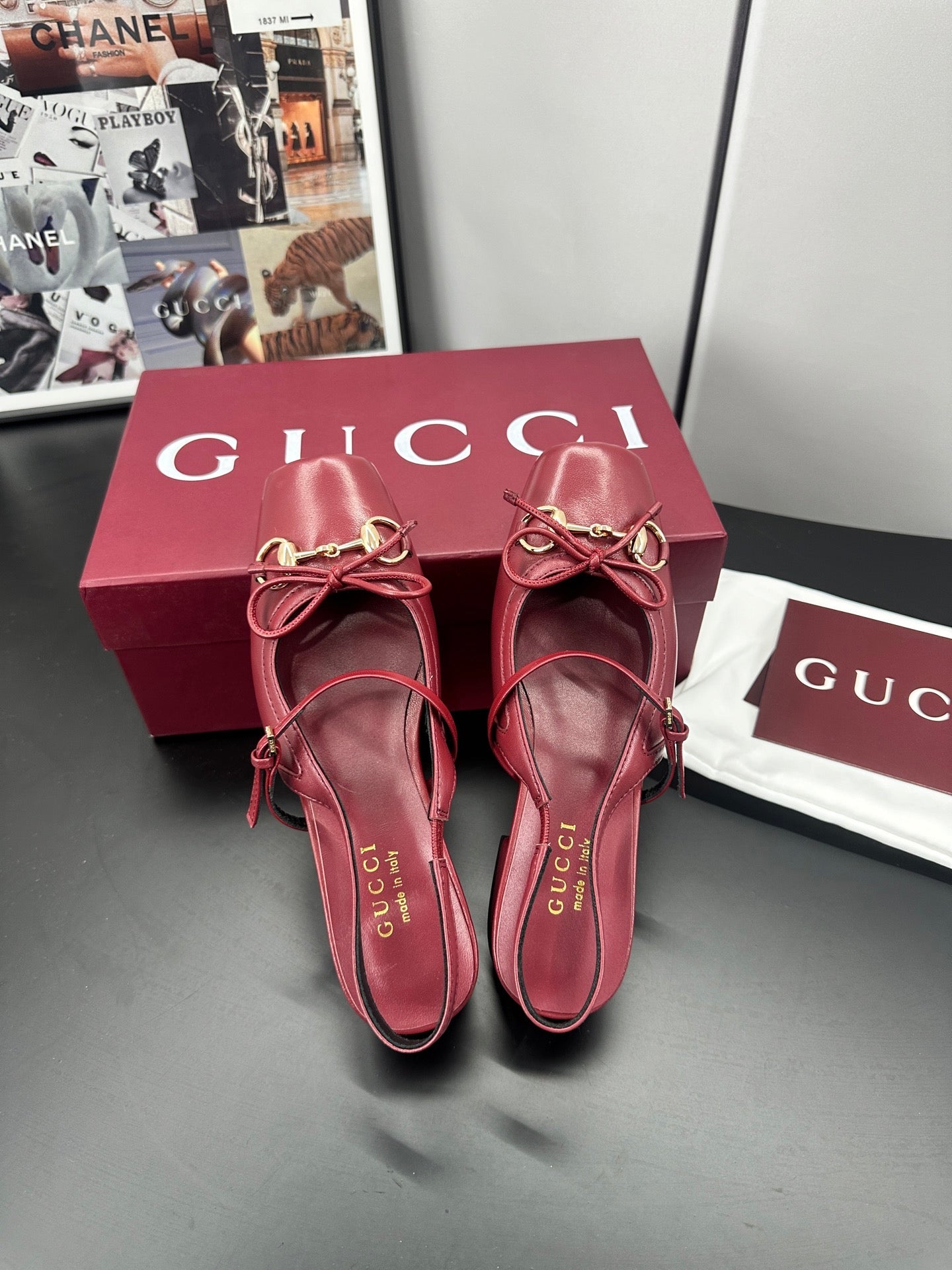 GUCCI 26S SLINGBACK 25 MM IN RED CALFSKIN