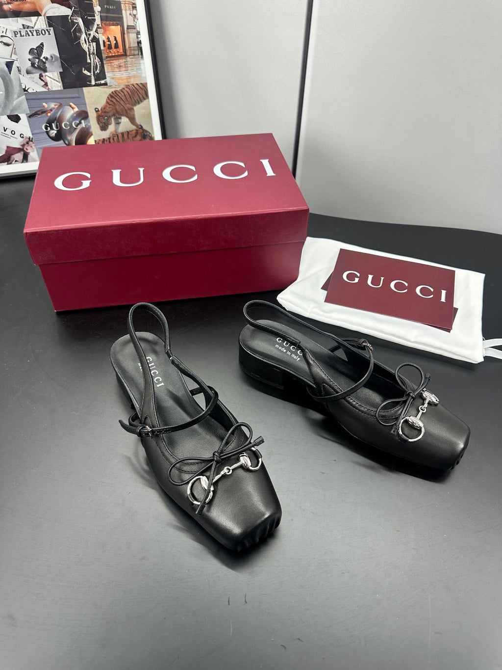 GUCCI 26S SLINGBACK 25 MM IN BLACK CALFSKIN