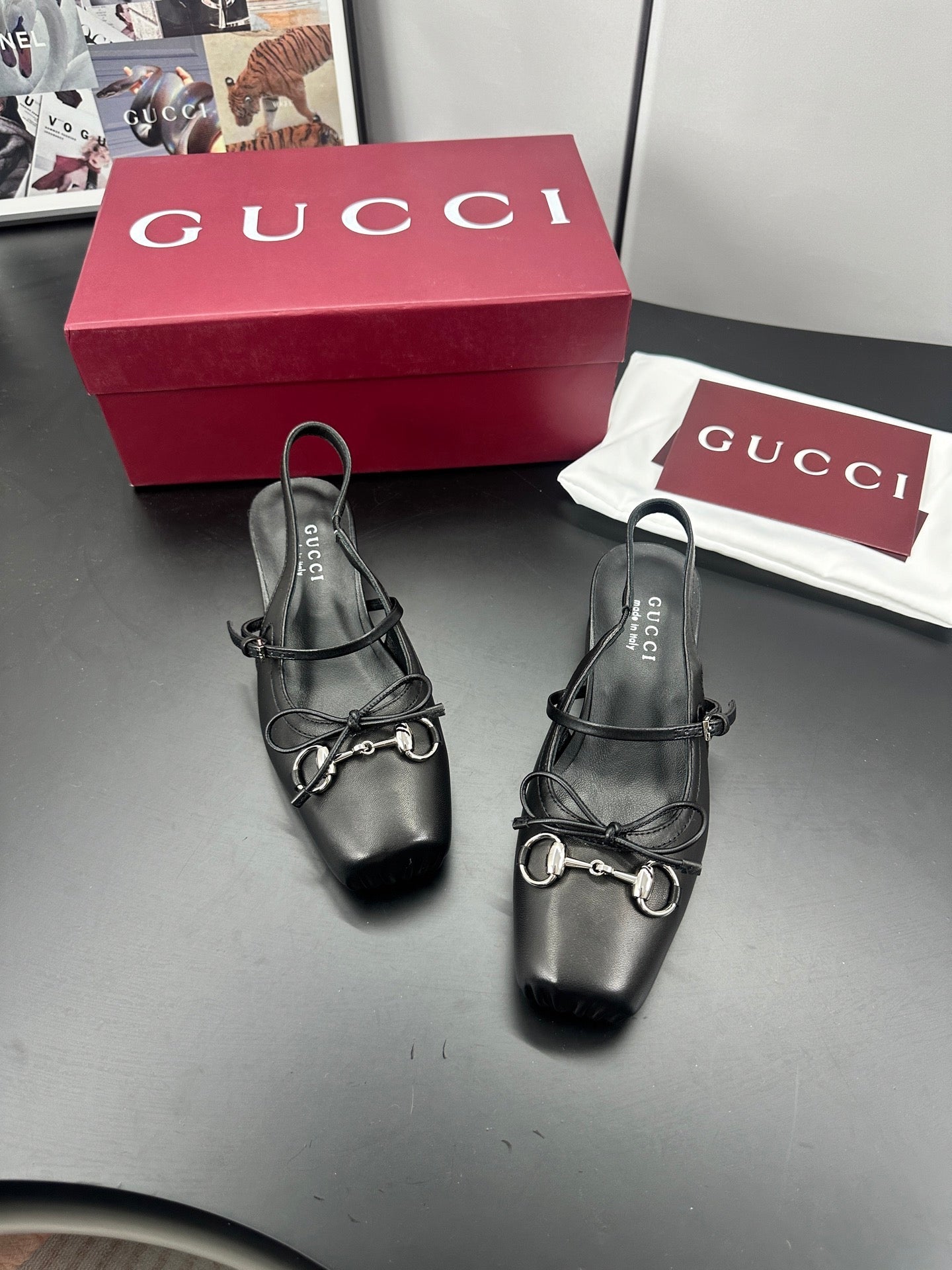 GUCCI 26S SLINGBACK 25 MM IN BLACK CALFSKIN