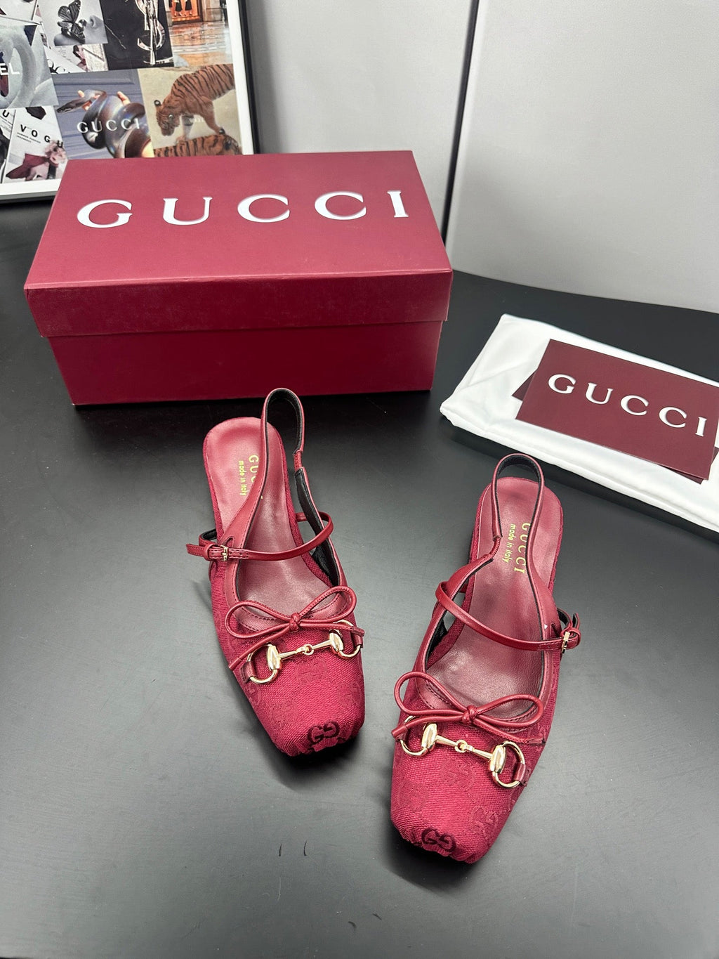 GUCCI 26S SLINGBACK 25 MM IN RED CANVAS