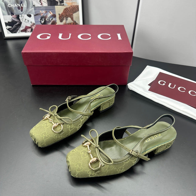 GUCCI 26S SLINGBACK 25 MM IN MOSS GREEN CANVAS