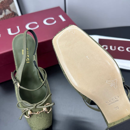 GUCCI 26S SLINGBACK 25 MM IN MOSS GREEN CANVAS
