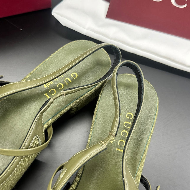 GUCCI 26S SLINGBACK 25 MM IN MOSS GREEN CANVAS