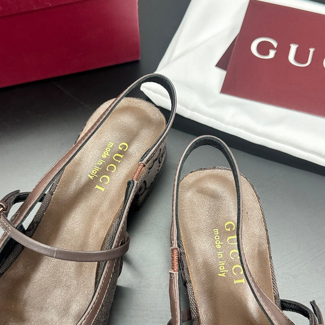 GUCCI 26S SLINGBACK 25 MM IN TAUPE BROWN CANVAS