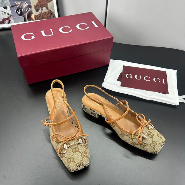 GUCCI 26S SLINGBACK 25 MM IN DARK BEIGE CANVAS