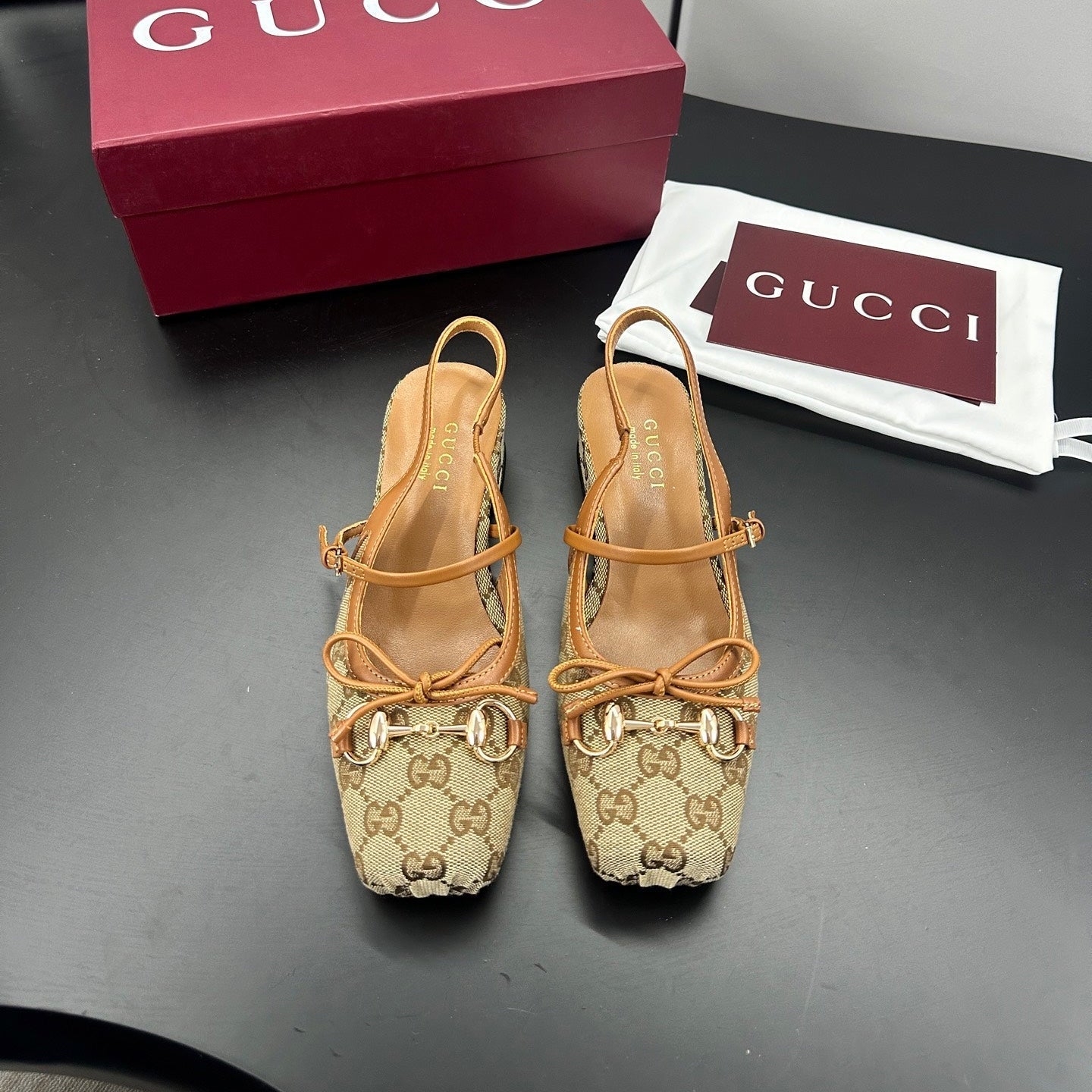 GUCCI 26S SLINGBACK 25 MM IN DARK BEIGE CANVAS