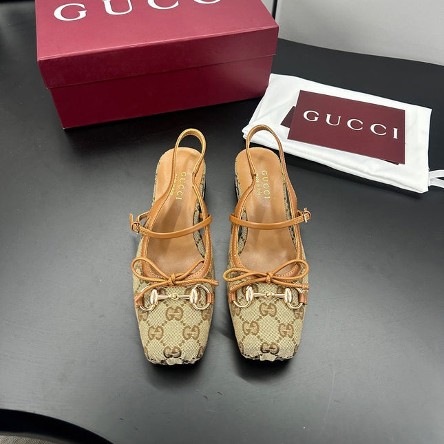 GUCCI 26S SLINGBACK 25 MM IN DARK BEIGE CANVAS