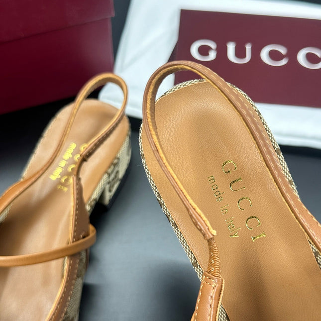 GUCCI 26S SLINGBACK 25 MM IN DARK BEIGE CANVAS