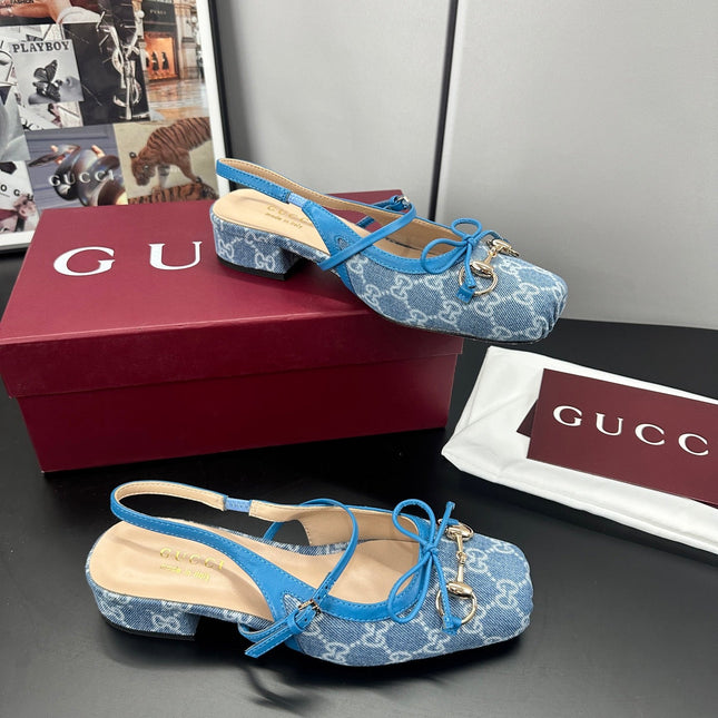 GUCCI 26S SLINGBACK 25 MM IN BLUE DENIM