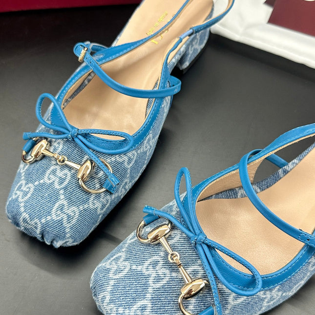 GUCCI 26S SLINGBACK 25 MM IN BLUE DENIM