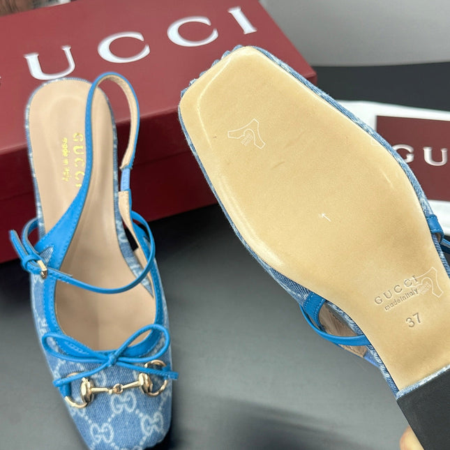 GUCCI 26S SLINGBACK 25 MM IN BLUE DENIM