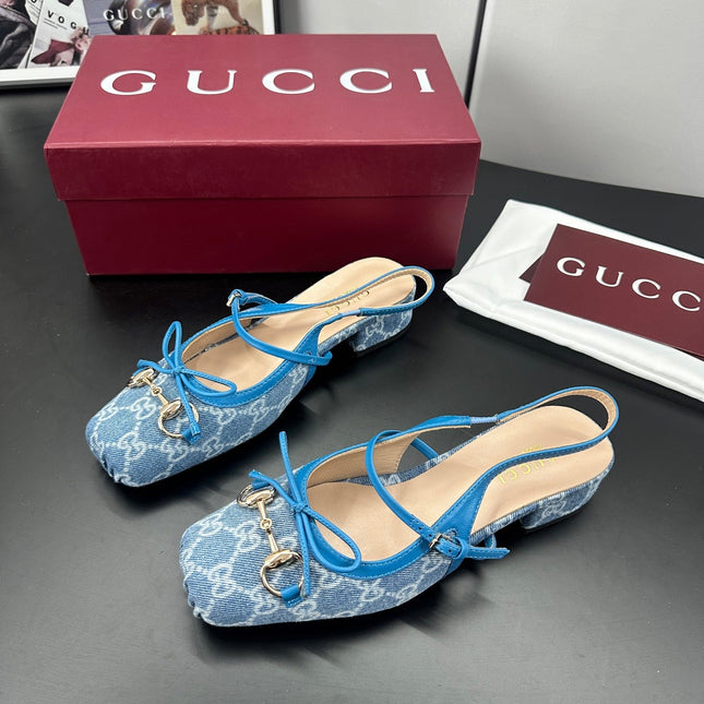 GUCCI 26S SLINGBACK 25 MM IN BLUE DENIM