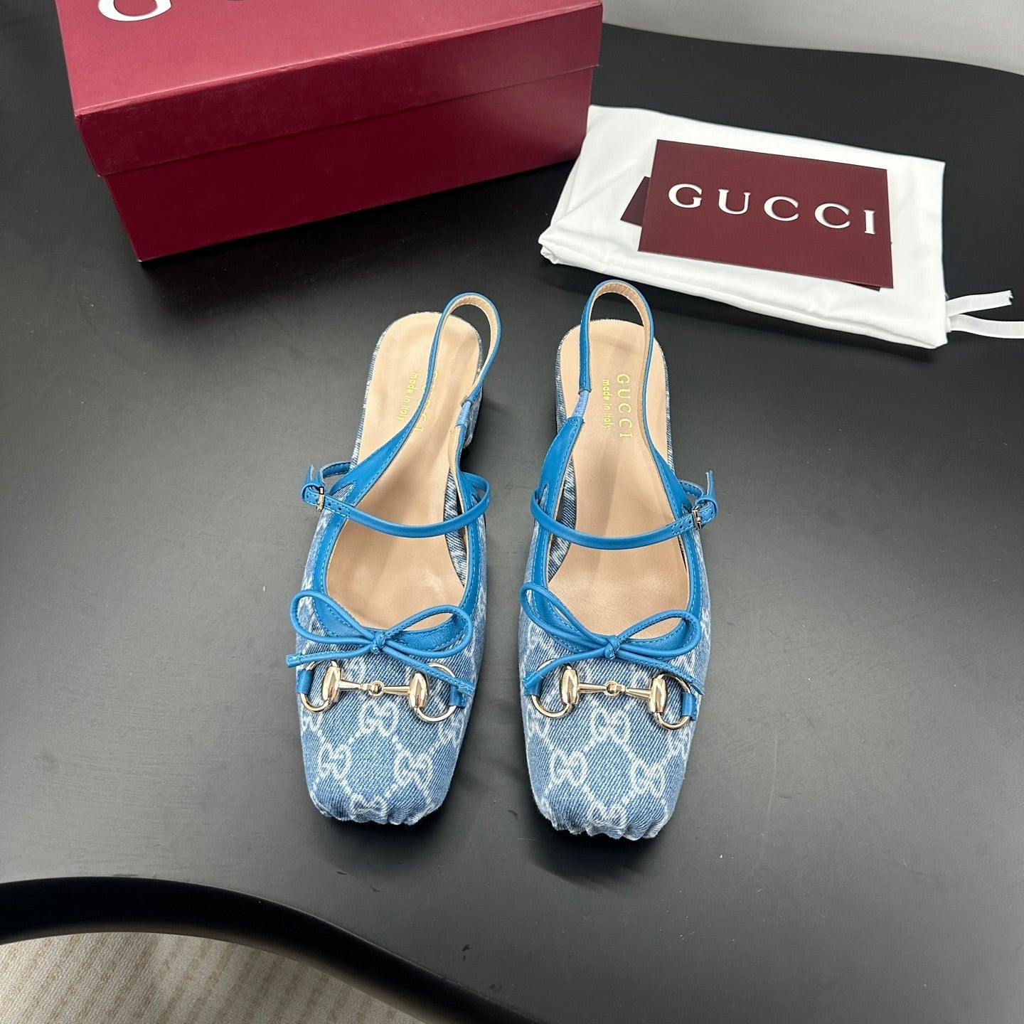 GUCCI 26S SLINGBACK 25 MM IN BLUE DENIM