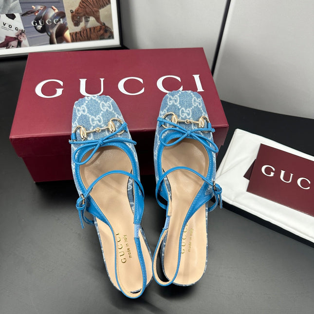 GUCCI 26S SLINGBACK 25 MM IN BLUE DENIM