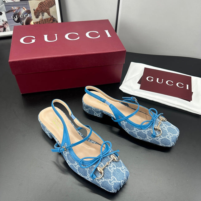 GUCCI 26S SLINGBACK 25 MM IN BLUE DENIM