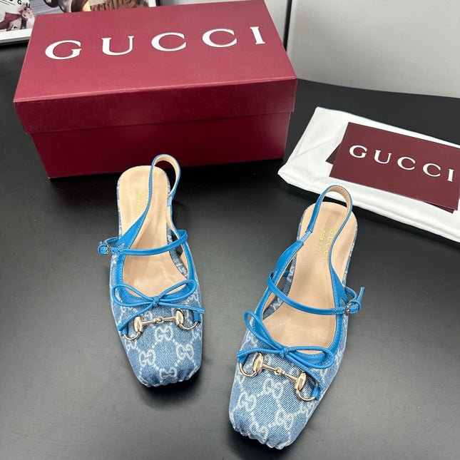 GUCCI 26S SLINGBACK 25 MM IN BLUE DENIM