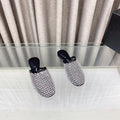 WHITE CRYSTAL STUDDED FLAT MULE IN BLACK MESH UPPER