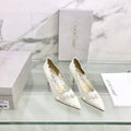 JIMMY CHOO 26S SCALLOPED LACE PUMP 65 MM IN WHITE FABRIC