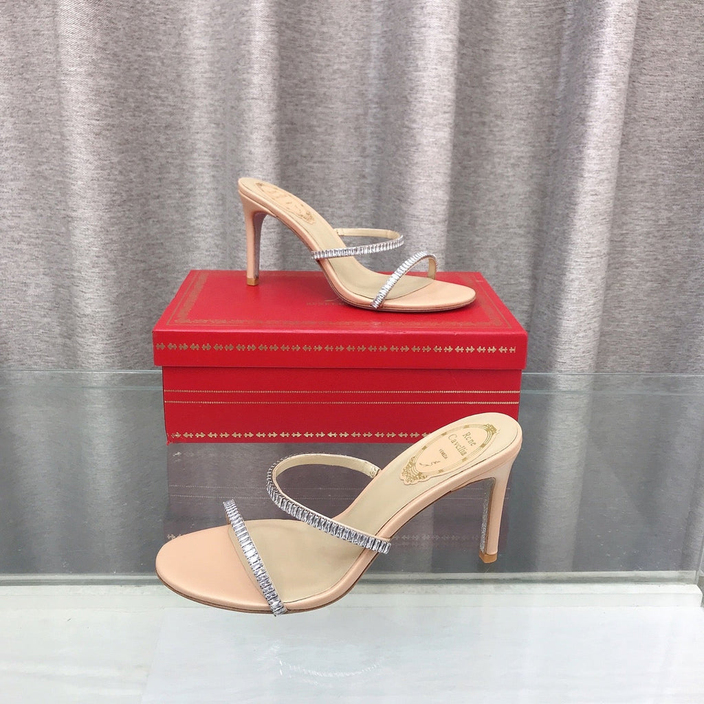 RENE CAOVILLA 26S HIGH-HEELED SANDALS 85 MM IN BEIGE LAMBSKIN