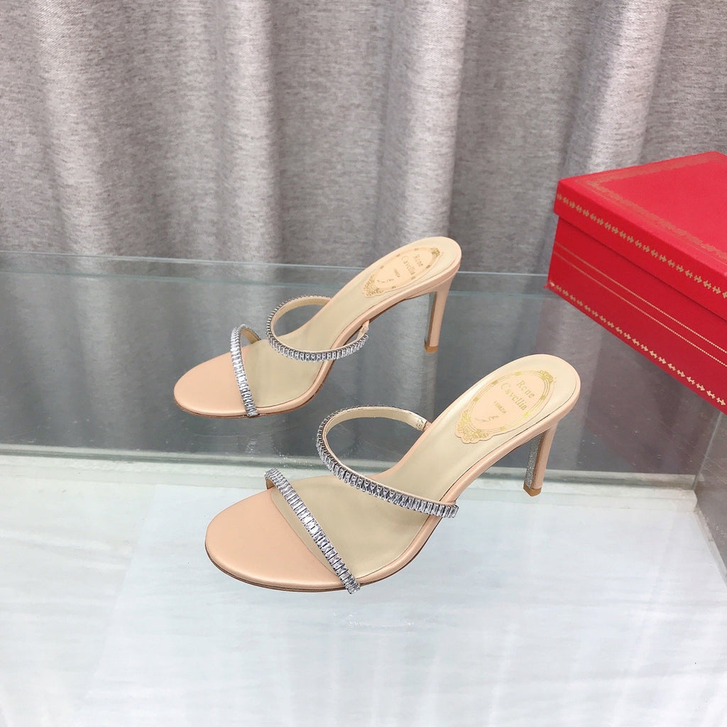 RENE CAOVILLA 26S HIGH-HEELED SANDALS 85 MM IN BEIGE LAMBSKIN