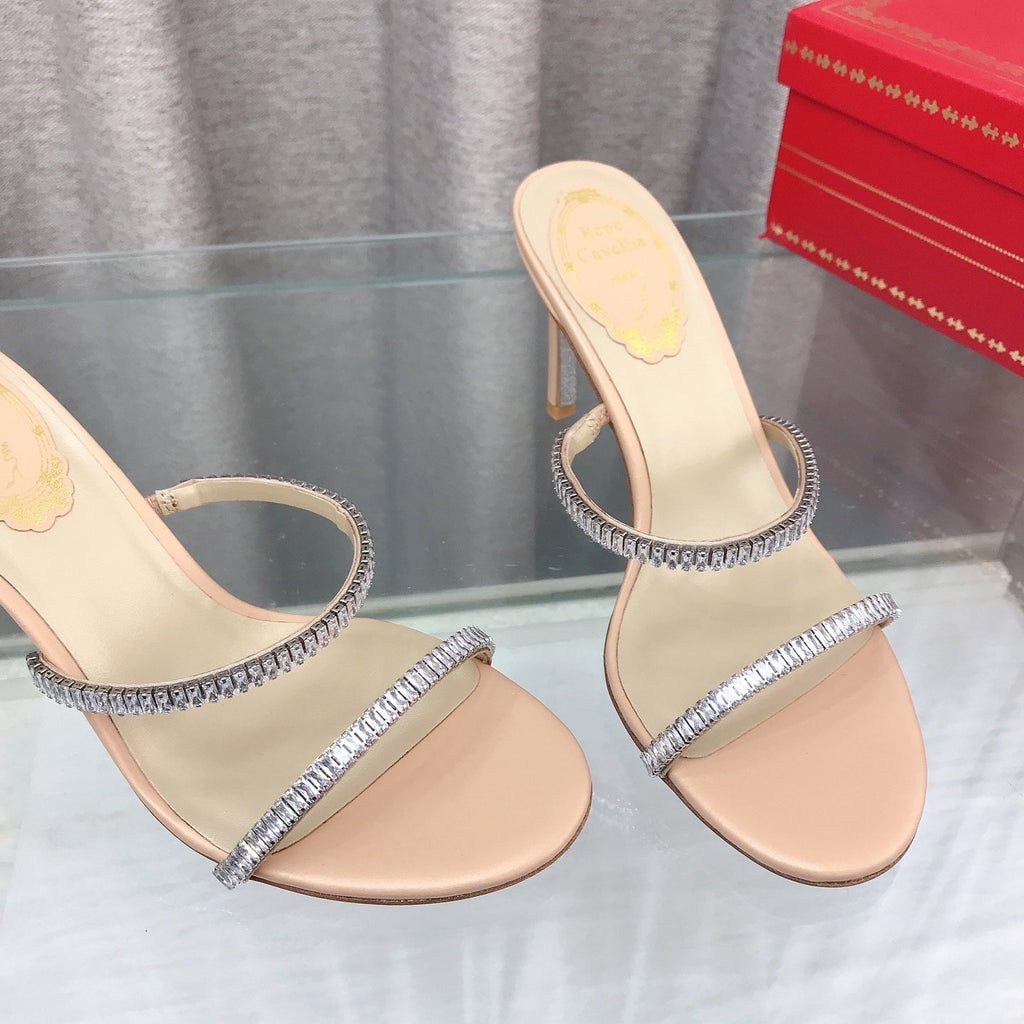 RENE CAOVILLA 26S HIGH-HEELED SANDALS 85 MM IN BEIGE LAMBSKIN
