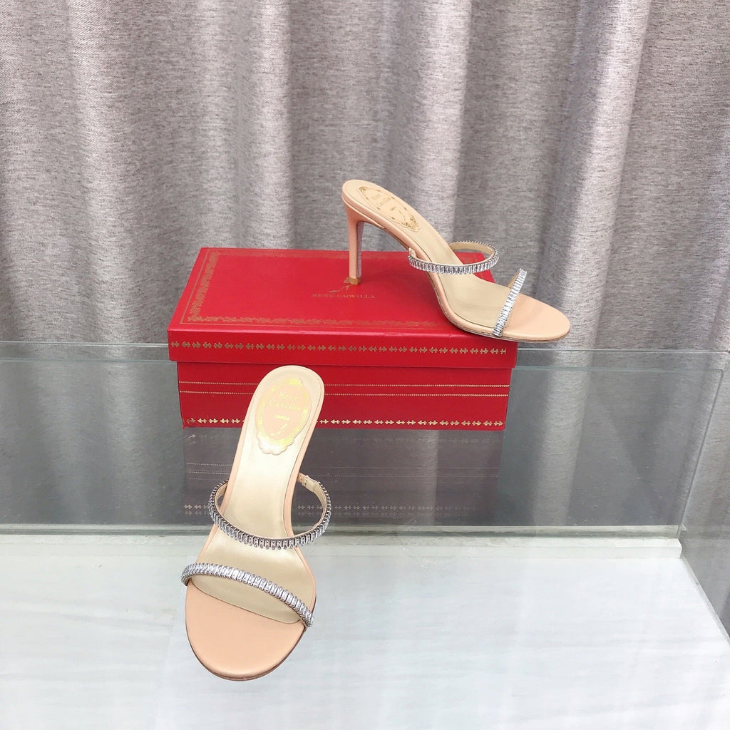 RENE CAOVILLA 26S HIGH-HEELED SANDALS 85 MM IN BEIGE LAMBSKIN