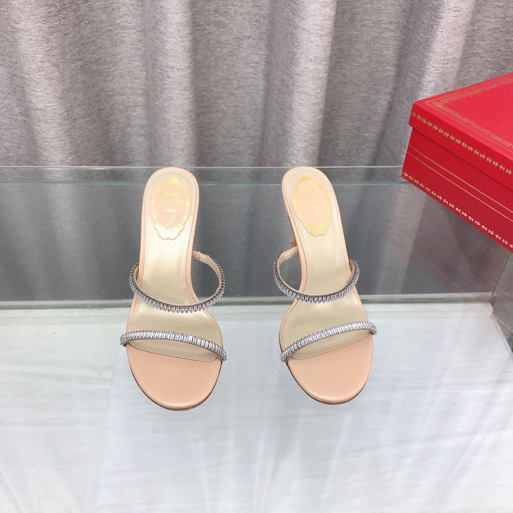 RENE CAOVILLA 26S HIGH-HEELED SANDALS 85 MM IN BEIGE LAMBSKIN